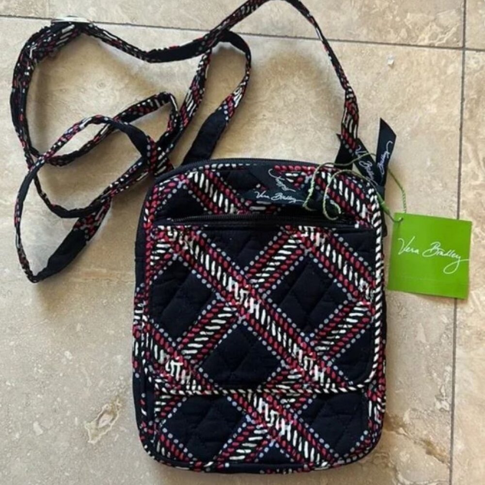 Vera Bradly Mini Hipster Crossbody Purse Bag NWT New Black Red Minsk Plaid